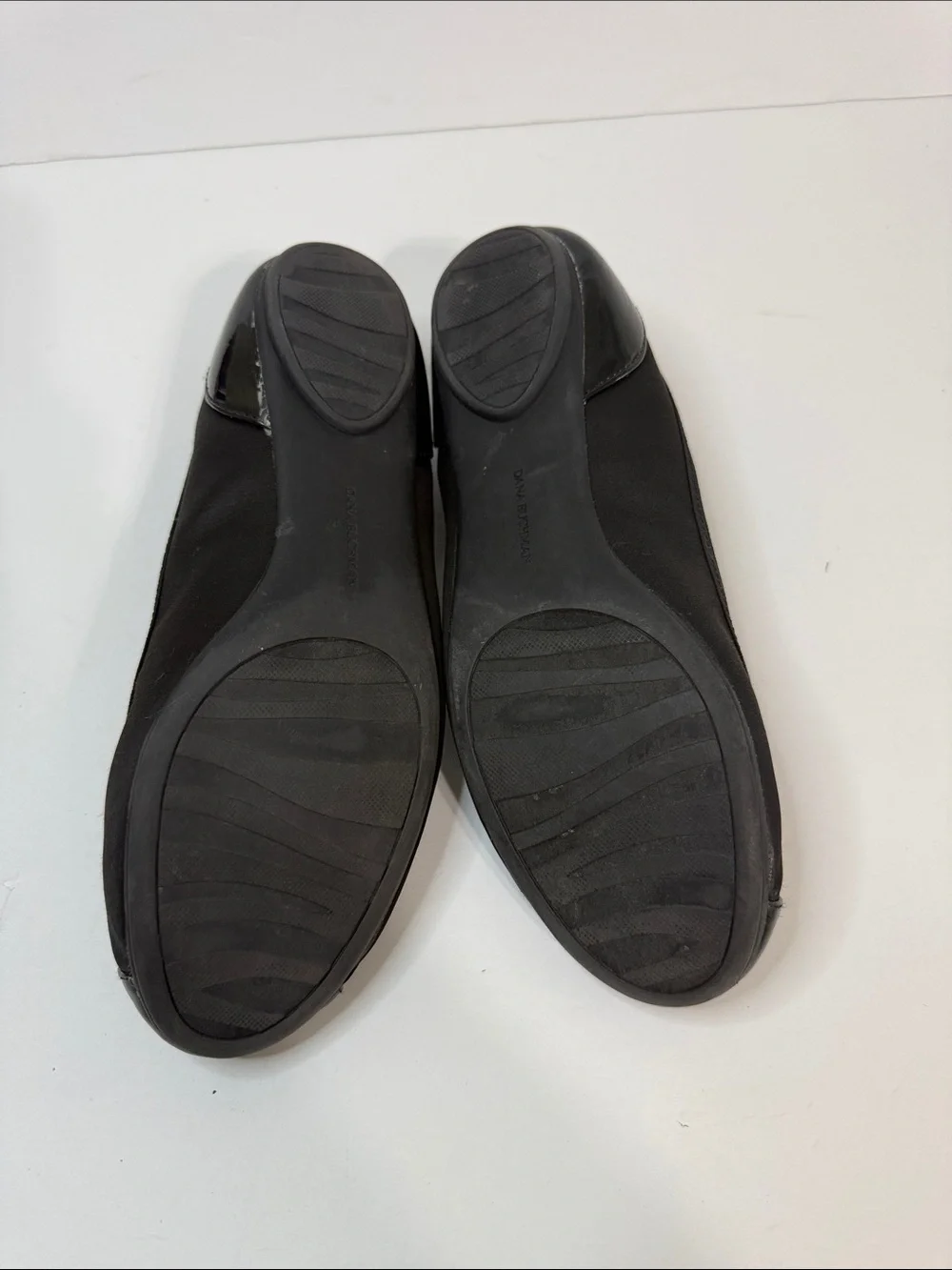 Dana Buchman Black Flats with Patent Toe and Purple Insole